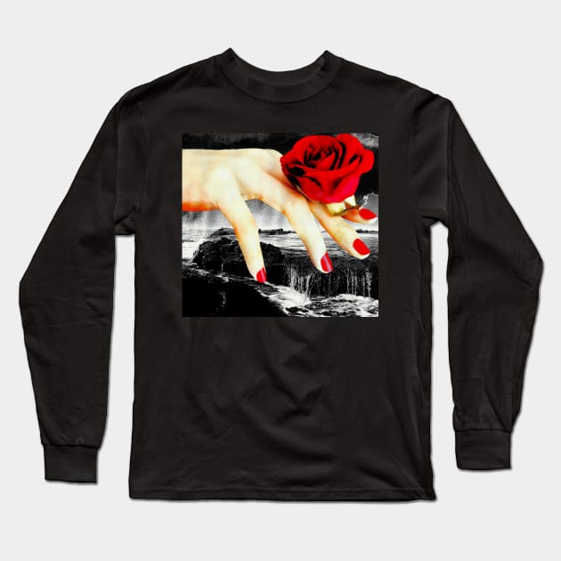 Gothic Rose Red Decor Retro Romance Witch Waterfall Long Sleeve T-Shirt by seruniartworks